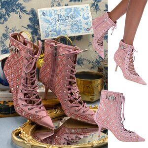 🆕 KURT GEIGER LONDON 🧿 NWOB Embellished Mansion Corset Ankle Boots - Sz 37 US7